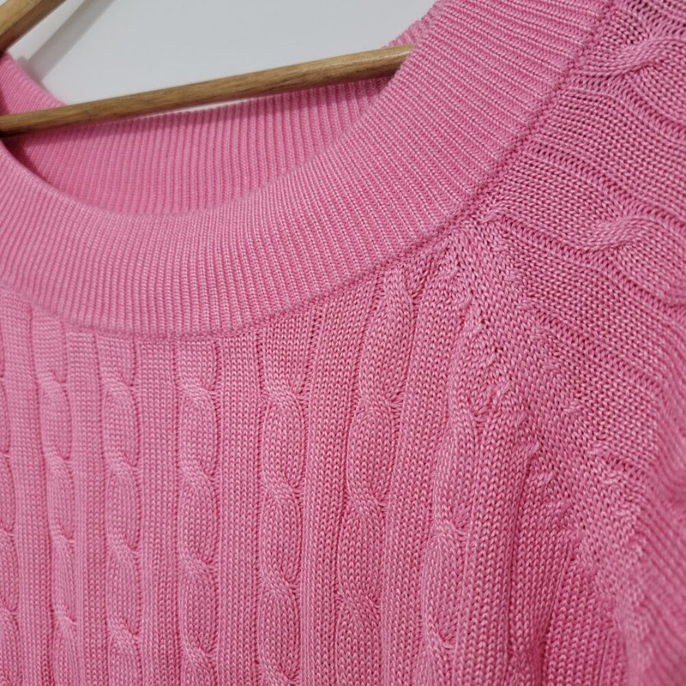 Lauren Ralph Lauren Womens Pink Cable Knit Sweater XL Boat Neck Stretch Preppy - Picture 2 of 9